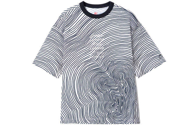 Li-Ning Li Ning Sports Fashion Collection T Shirts Men's White Base Black All Over Print Crew Neck Moderate Straight Fit