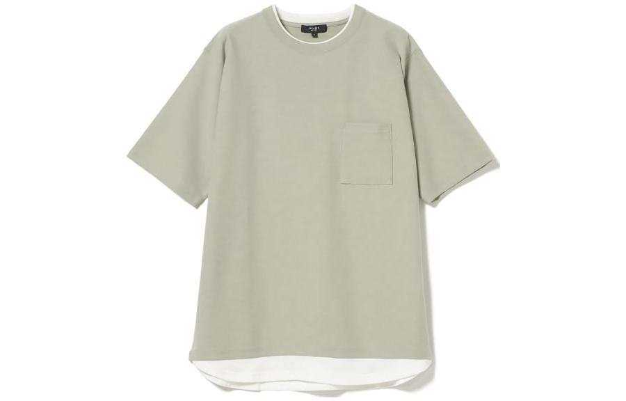 Beams T Shirts Men's Green Crew Neck Moderate Straight Fit