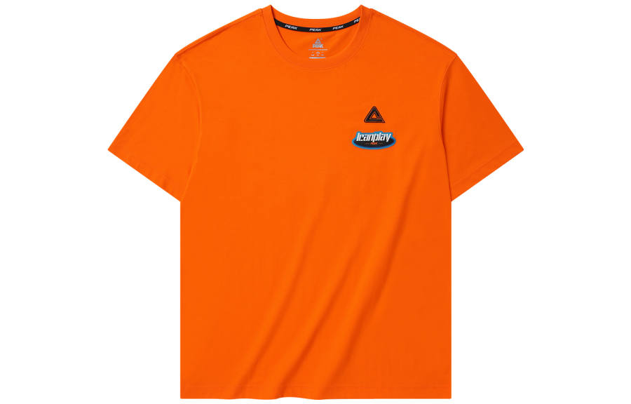 PEAK T Shirts Men's Orange Red Crew Neck Moderate Straight Fit