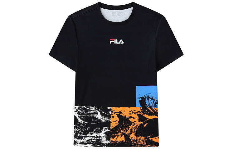 FILA T Shirts Men's Navy Blue Crew Neck Moderate Straight Fit