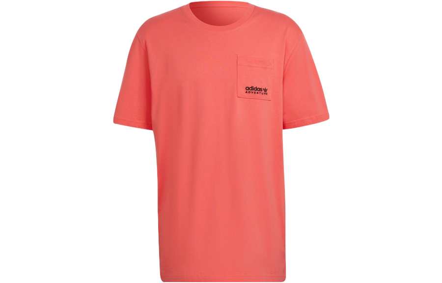 Adidas Originals Adventure C Butterfly T Shirts Men's Swirl Neon Red Crew Neck Moderate Straight Fit