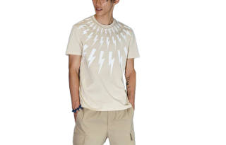 Neil Barrett T Shirts Men's Light Beige Crew Neck Moderate Straight Fit