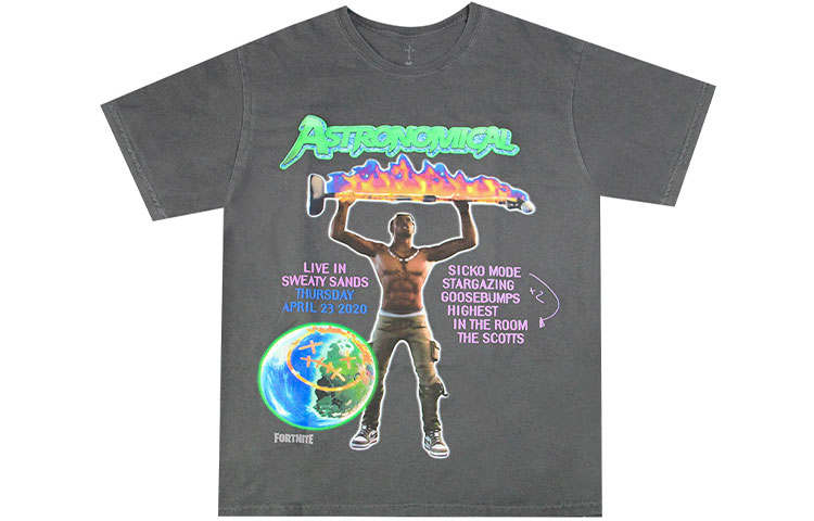 Travis Scott T Shirts Unisex Graphite Crew Neck Moderate Straight Fit