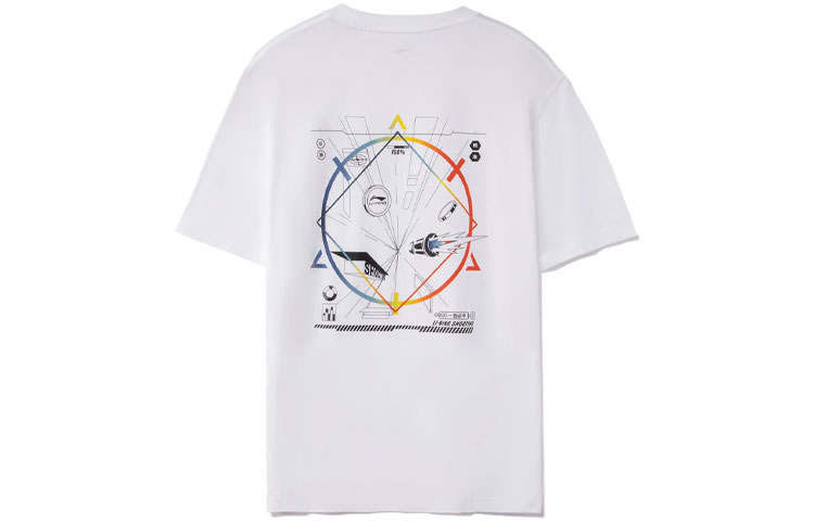 Li-Ning Li Ning Sports Life Collection T Shirts Men's White Crew Neck Moderate Straight Fit