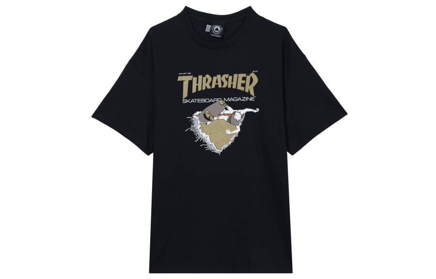 Thrasher T Shirts Men's Black Crew Neck Moderate Straight Fit