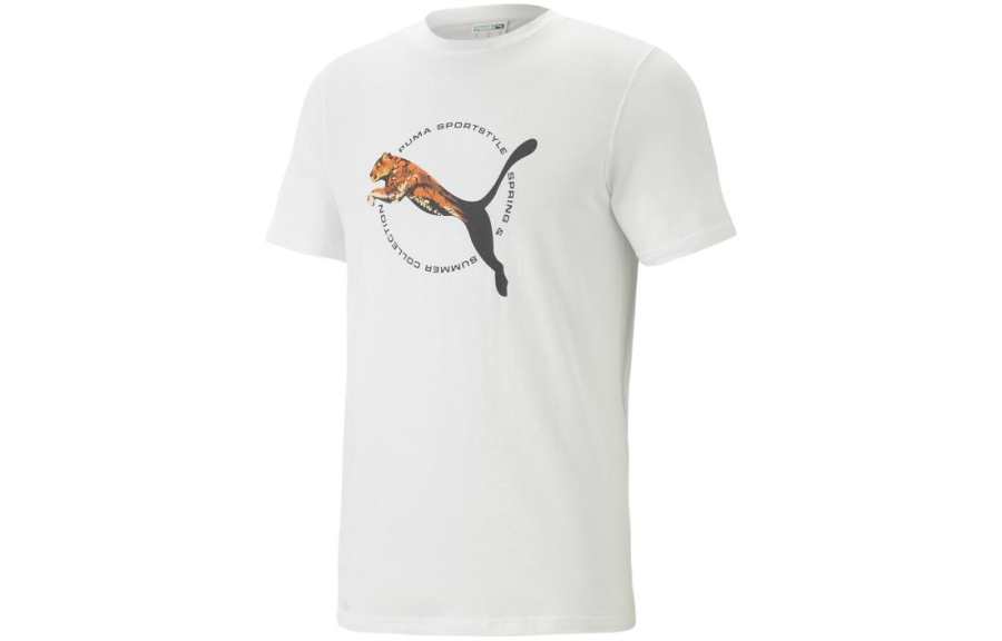 PUMA T Shirts Men's White Crew Neck Moderate Straight Fit