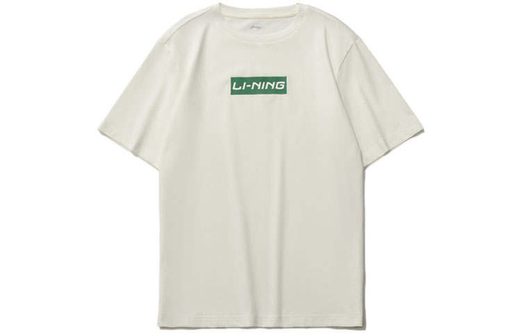 Li-Ning Li Ning Sports Fashion Collection T Shirts Unisex Ivory Crew Neck Moderate Straight Fit
