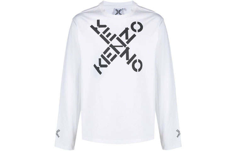 KENZO Letter Logo T Shirts Men's White Crew Neck Moderate Straight Fit