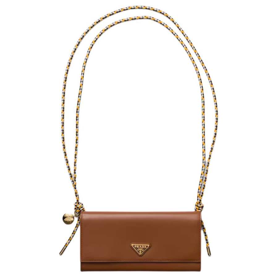 PRADA PRADA Cow Leather Wallet, Shoulder Bag Women's Brown