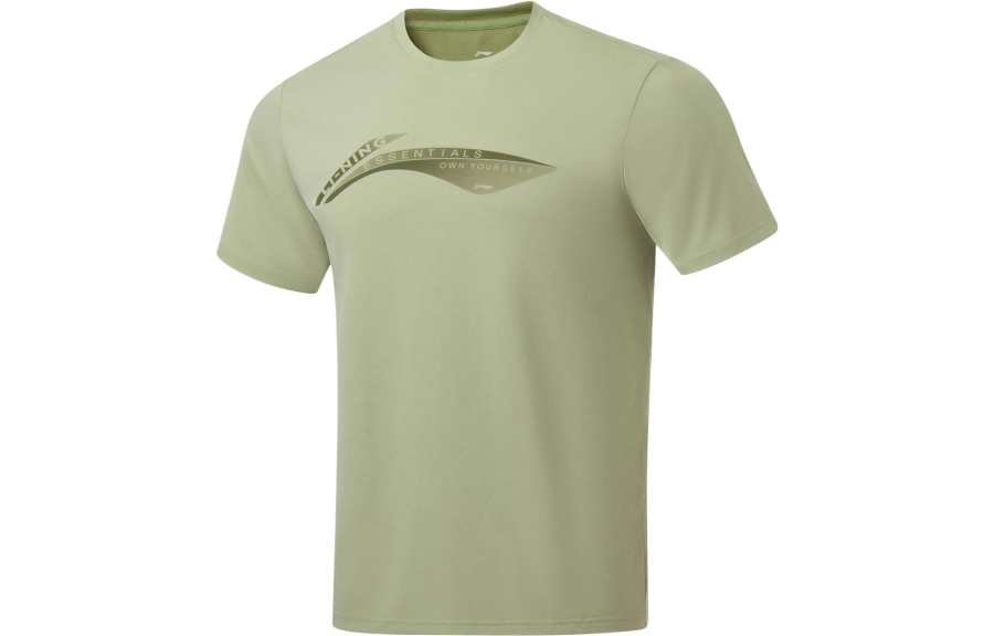Li-Ning Li Ning Fitness Series T Shirts Men's Elm Branch Green Crew Neck Moderate Straight Fit