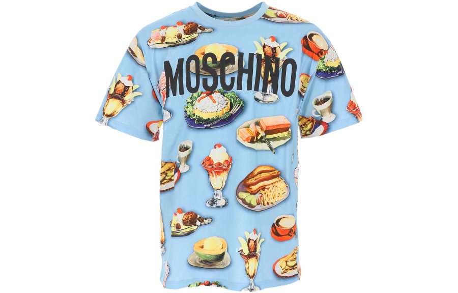 MOSCHINO T Shirts Men's Blue Crew Neck Moderate Straight Fit