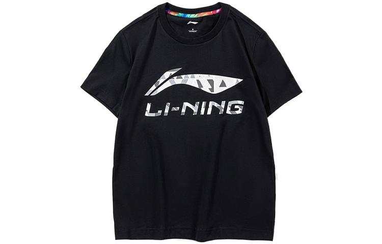 Li-Ning Li Ning T Shirts Unisex Black Crew Neck Moderate Straight Fit