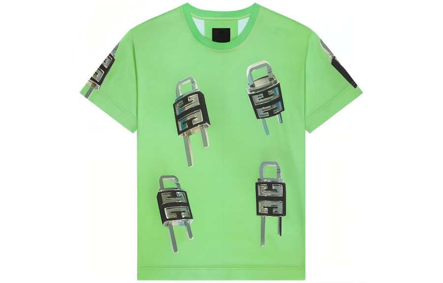 Givenchy GIVENCHY Lock Style Pattern Crew Neck Casual Short Sleeved SS23 T Shirt Men's Green