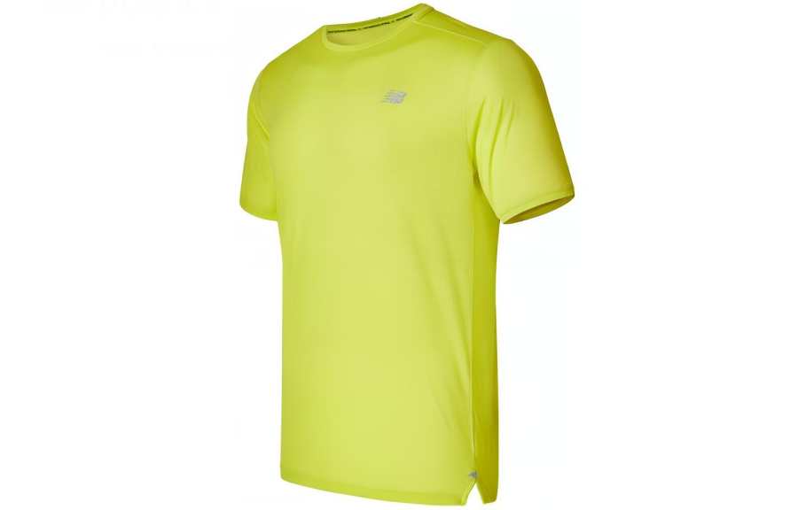 New Balance New Balance T Shirts Men's Neon Green Crew Neck Moderate Straight Fit