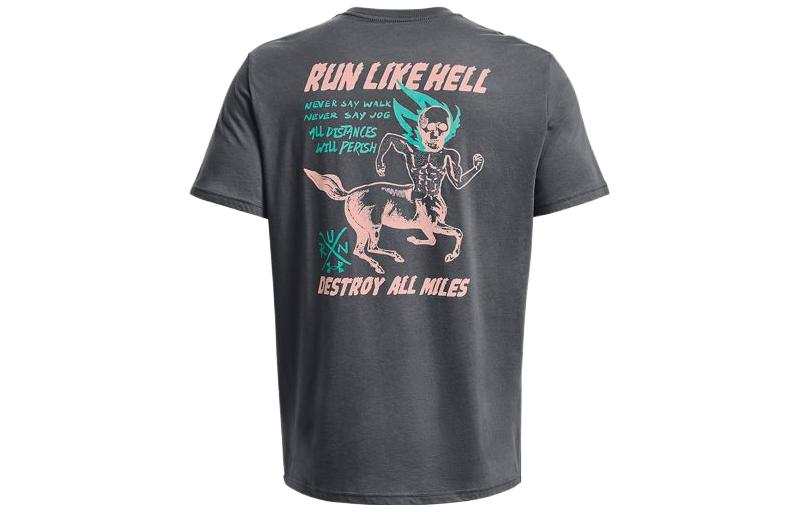 Under Armour T Shirts Men's Peach Gray Crew Neck Moderate Straight Fit