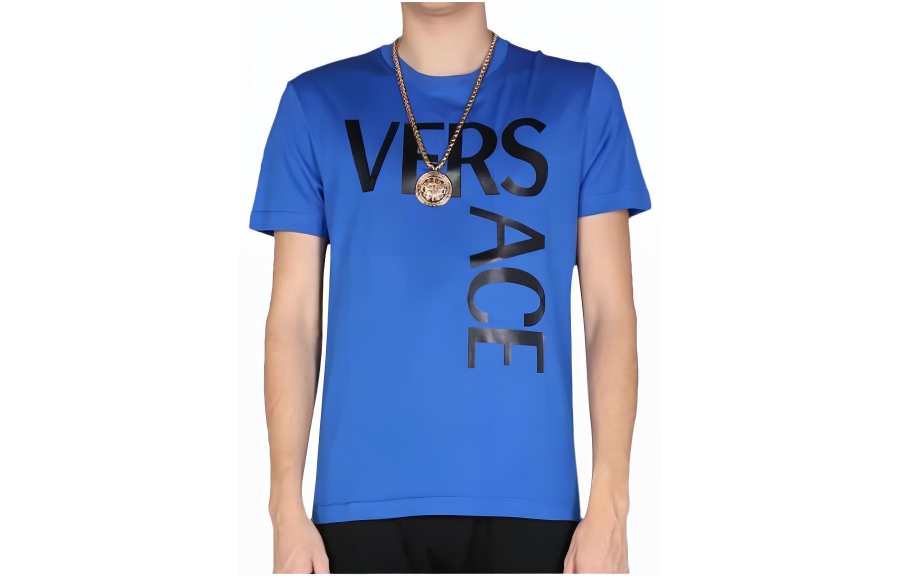 VERSACE T Shirts Men's Blue Crew Neck Moderate Straight Fit