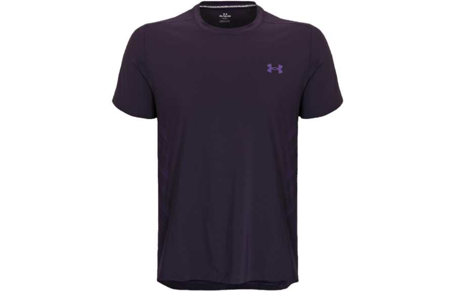 Under Armour T Shirts Men's Formal Wear Purple Crew Neck Moderate Straight Fit