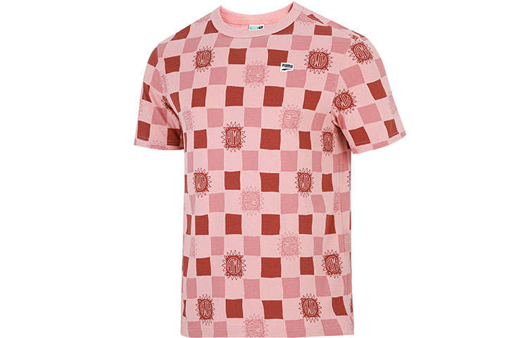 PUMA T Shirts Men's Peach Crew Neck Moderate Straight Fit