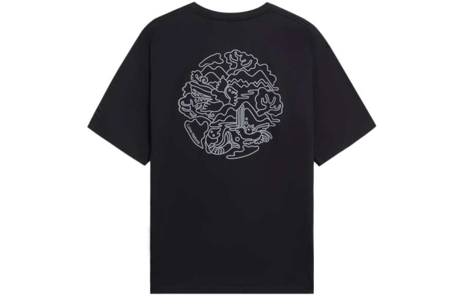 Li-Ning Li Ning T Shirts Unisex Black Crew Neck Moderate Straight Fit