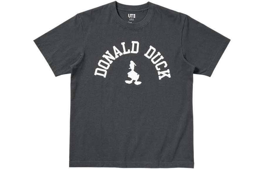 UNIQLO X Disney Co Brand T Shirts Unisex Dark Gray Crew Neck Moderate Straight Fit