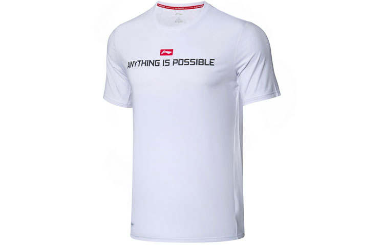 Li-Ning Li Ning T Shirts Men's White Crew Neck Moderate Straight Fit