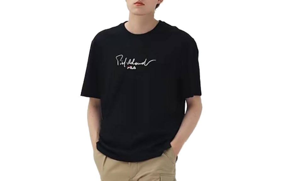 FILA T Shirts Men's Black Crew Neck Moderate Straight Fit