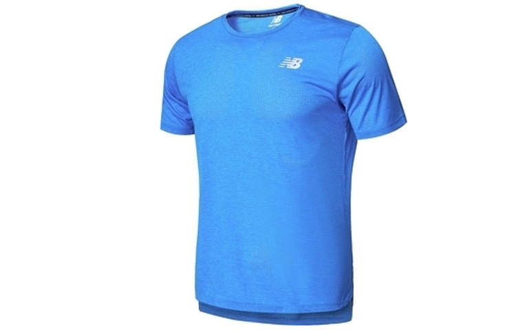 New Balance New Balance T Shirts Men's Blue Crew Neck Moderate Straight Fit