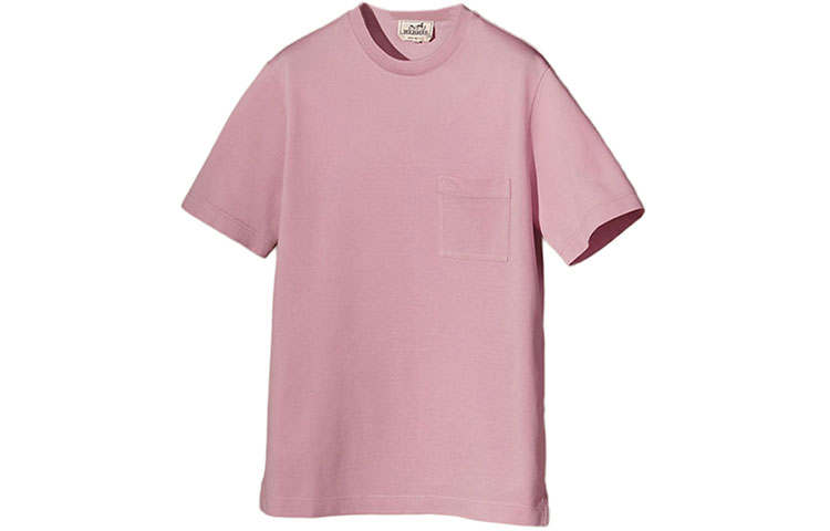 HERMES T Shirts Men's Pink Crew Neck Moderate Straight Fit
