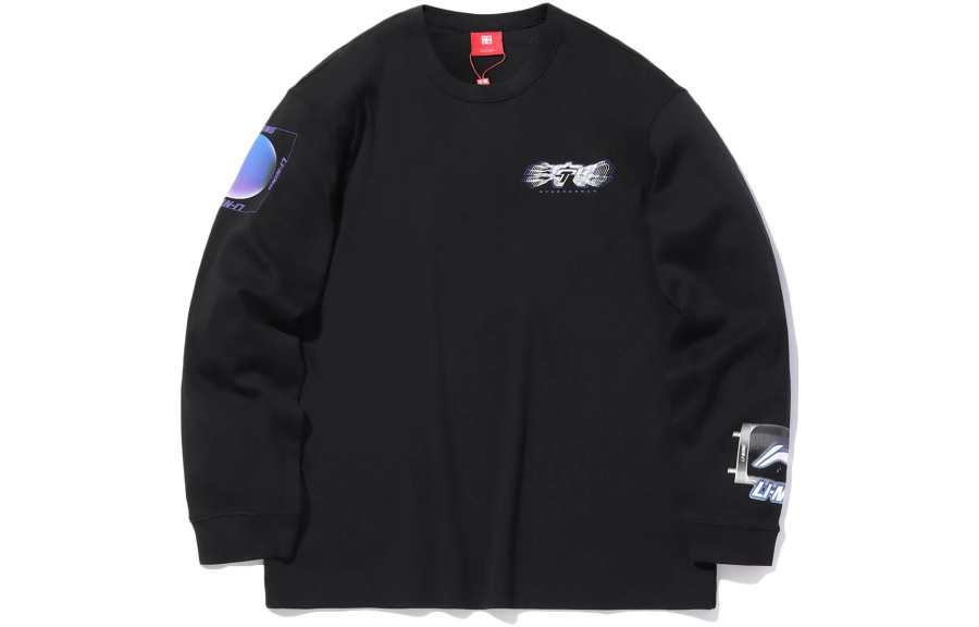 Li-Ning Li Ning China Li Ning T Shirts Men's Black Crew Neck Moderate Straight Fit