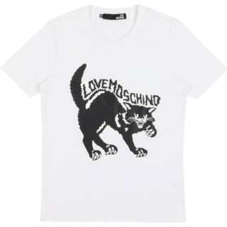 LOVE MOSCHINO T Shirts Men's White Crew Neck Thickened Straight Fit