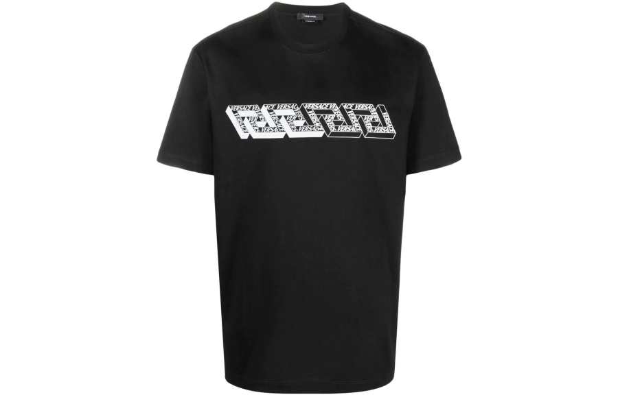 VERSACE T Shirts Men's Black Crew Neck Moderate Straight Fit
