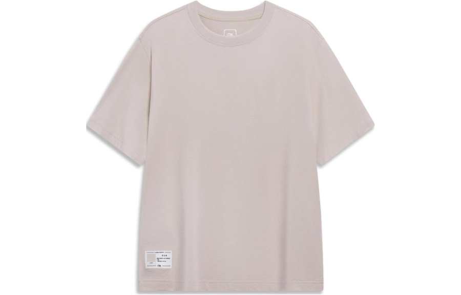 Li-Ning Li Ning T Shirts Men's Goat Gray Crew Neck Moderate Straight Fit