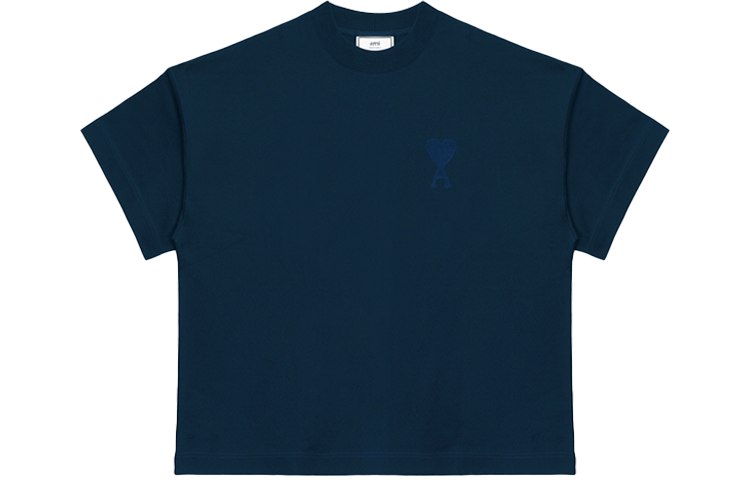 AMIPARIS T Shirts Men's Marine Blue Crew Neck Moderate Straight Fit