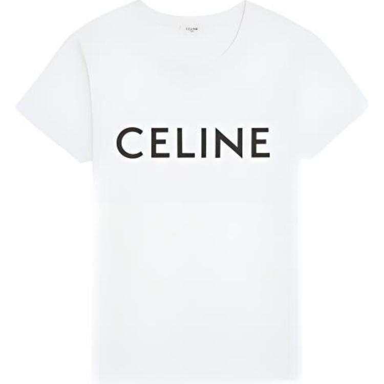 CELINE T Shirts Men's White Crew Neck Moderate Straight Fit