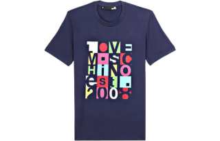 LOVE MOSCHINO T Shirts Men's Blue Crew Neck Thin Straight Fit