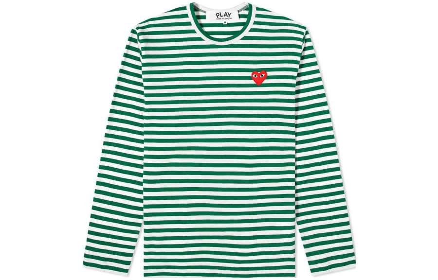 CDG Play T Shirts Unisex Green Crew Neck Moderate