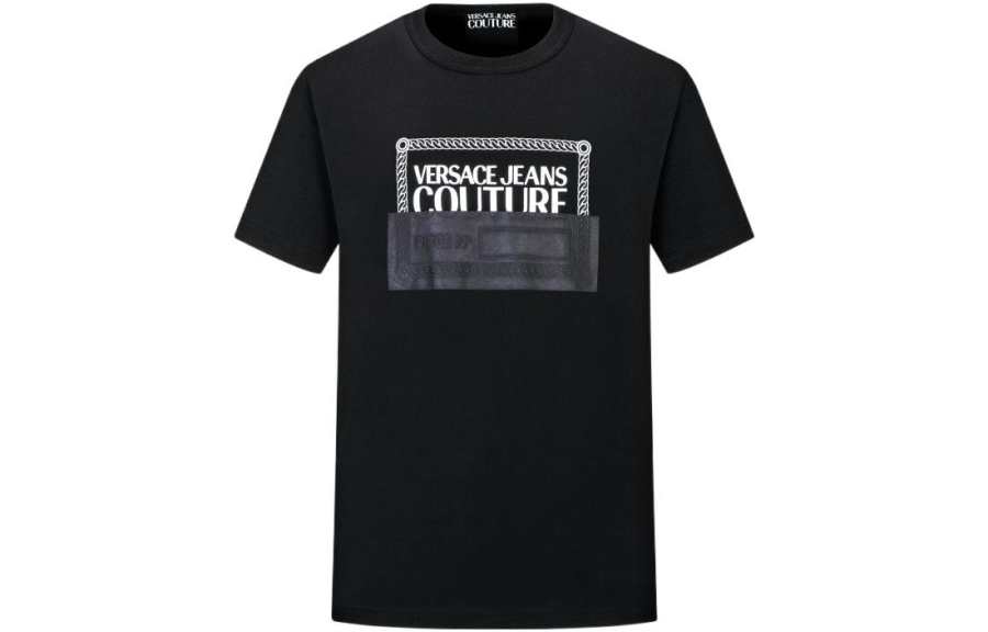 VERSACE JEANS COUTURE T Shirts Men's Black Crew Neck Moderate Straight Fit