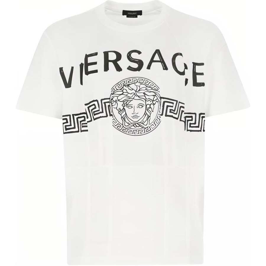 VERSACE T Shirts Men's White Crew Neck Moderate Straight Fit