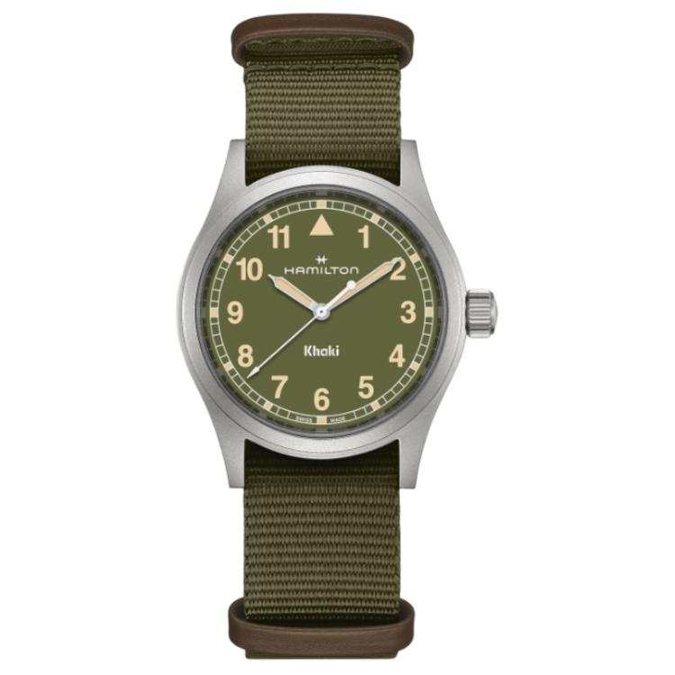 HAMILTON Khaki Field Series Quartz Movement 50m Waterproof Unisex Watch 38mm Green Dial Stainless Steel Case