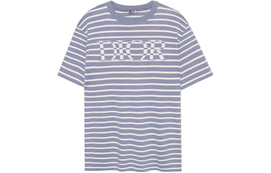 DIOR Quarterly New Products T Shirts Men's Blue Crew Neck Moderate Straight Fit