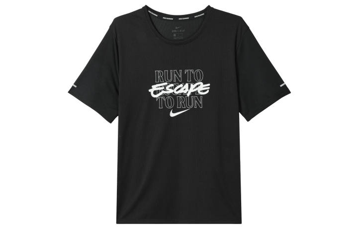 Nike Nike MILER T Shirts Men's Black Crew Neck Moderate Straight Fit