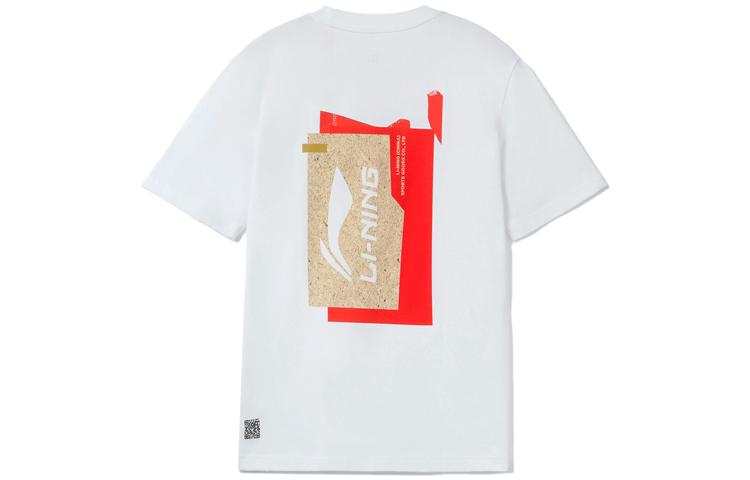 Li-Ning Li Ning T Shirts Unisex White Crew Neck Moderate Straight Fit