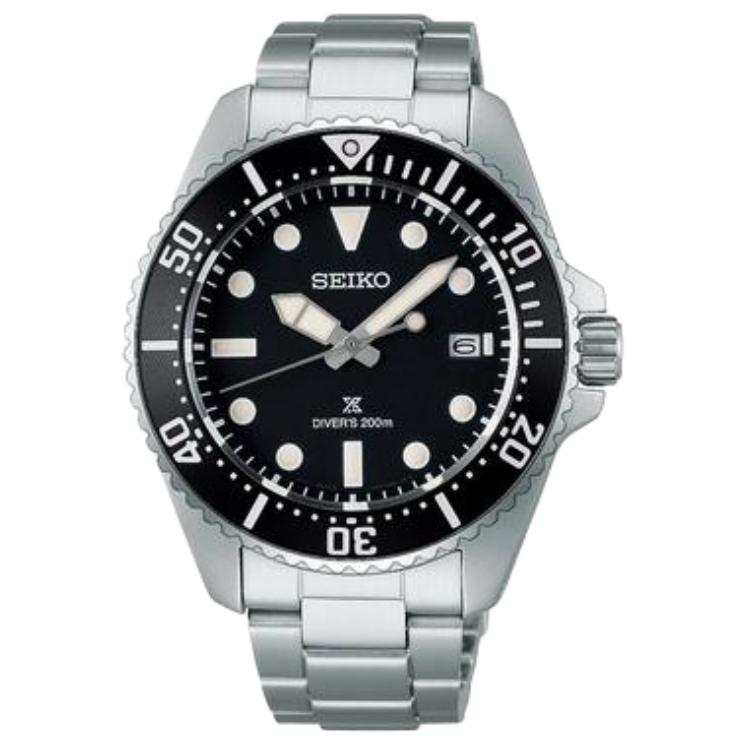 SEIKO 200m Waterproof Solar Quartz Movement Stainless Steel Strap Watch 41mm Men's Watches