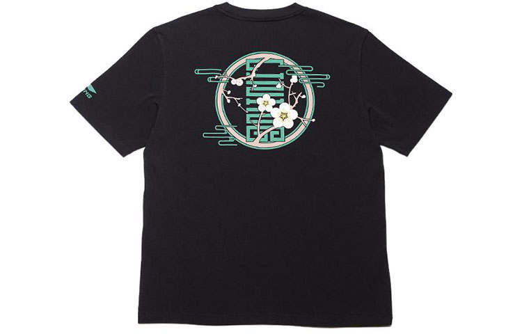Li-Ning Li Ning T Shirts Unisex Black Crew Neck Moderate Straight Fit