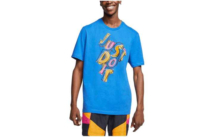Nike Nike T Shirts Men's Blue Crew Neck Moderate Straight Fit