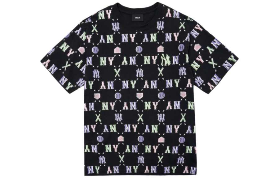 MLB Base Logo T Shirts Unisex Black Crew Neck Moderate Straight Fit