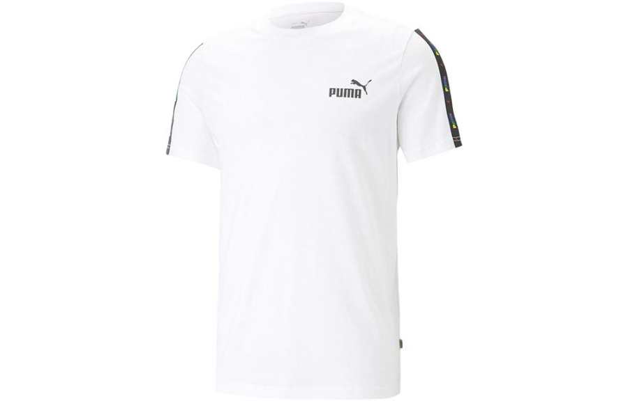 PUMA T7 T Shirts Men's White Crew Neck Moderate Straight Fit