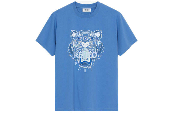 KENZO Classic Tiger Head T Shirts Men's Blue Crew Neck Moderate Straight Fit