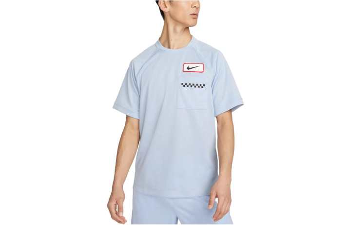 Nike Nike T Shirts Men's Steel Blue Crew Neck Moderate Straight Fit