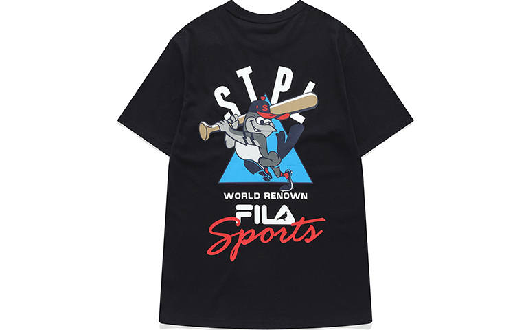FILA FUSION X Staple T Shirts Men's Legend Blue Crew Neck Moderate Straight Fit